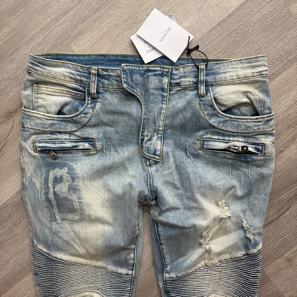 Balmain Men's Skinny Biker Jeans Men's Light Blue Jeans Size 36 - Picture 5 of 16
